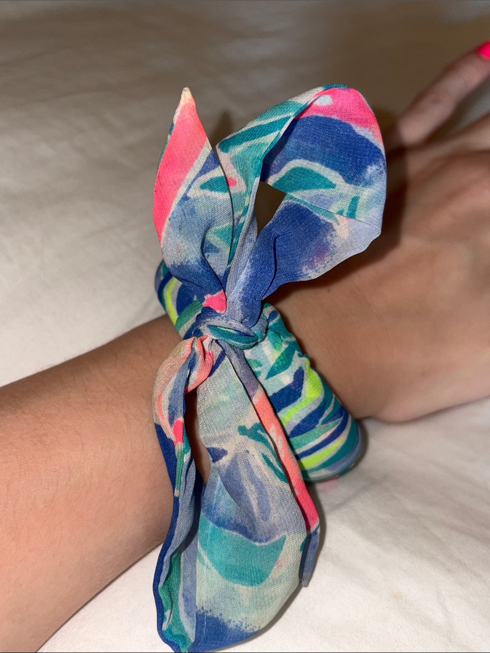 Lilly Pulitzer Colorful Tropical Print Scarf  Bracelet - Blue, Teal, Pink